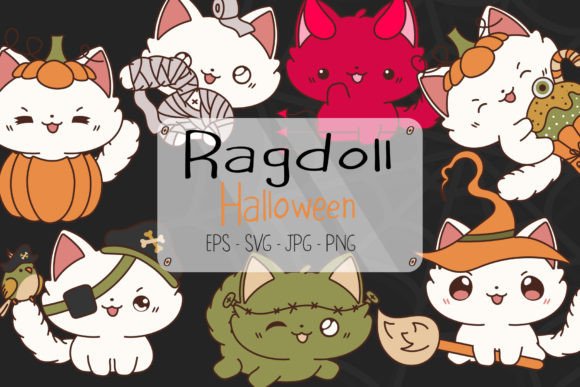 Download Set Halloween Ragdoll Cat Illustrations - Cat illustrations Collection