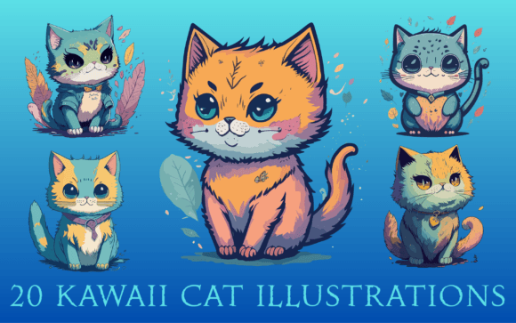 Download 20 Kawaii Cat Illustrations - Cat illustrations Collection